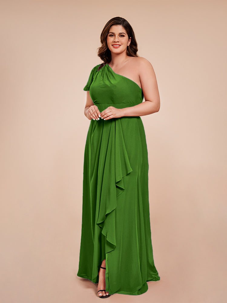 Samara Side Slit One Shoulder Chiffon Plus Size Bridesmaid Dress