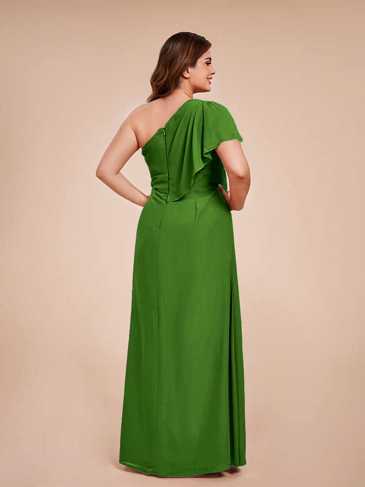 Samara Side Slit One Shoulder Chiffon Plus Size Bridesmaid Dress