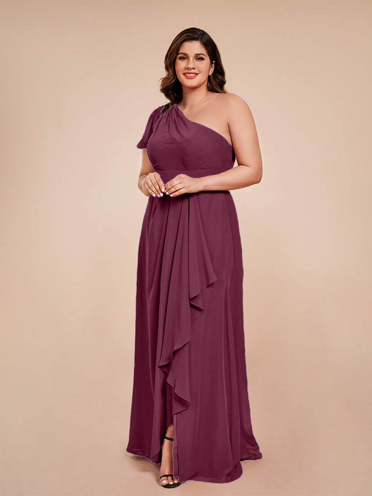 Samara Side Slit One Shoulder Chiffon Plus Size Bridesmaid Dress