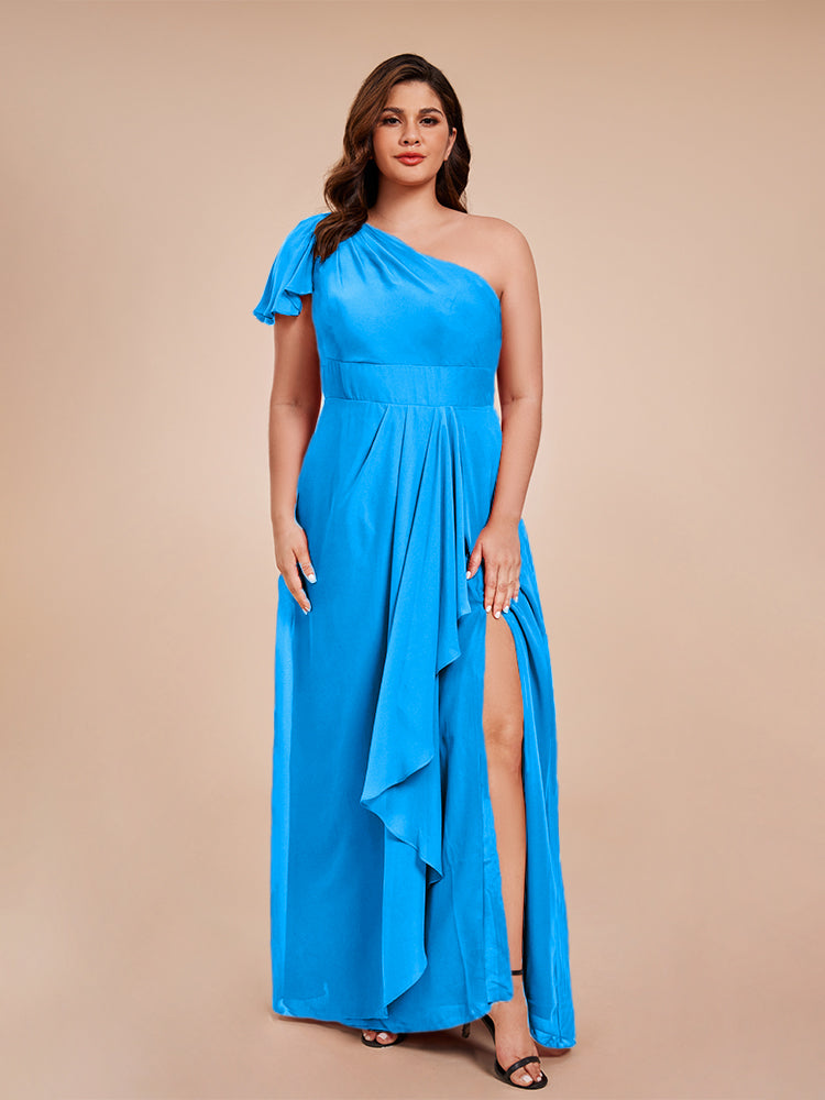 Samara Side Slit One Shoulder Chiffon Plus Size Bridesmaid Dress