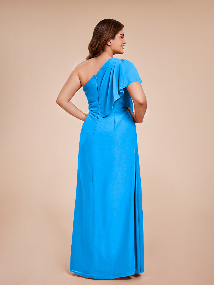 Samara Side Slit One Shoulder Chiffon Plus Size Bridesmaid Dress