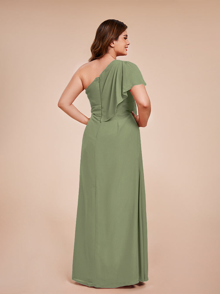 Samara Side Slit One Shoulder Chiffon Plus Size Bridesmaid Dress