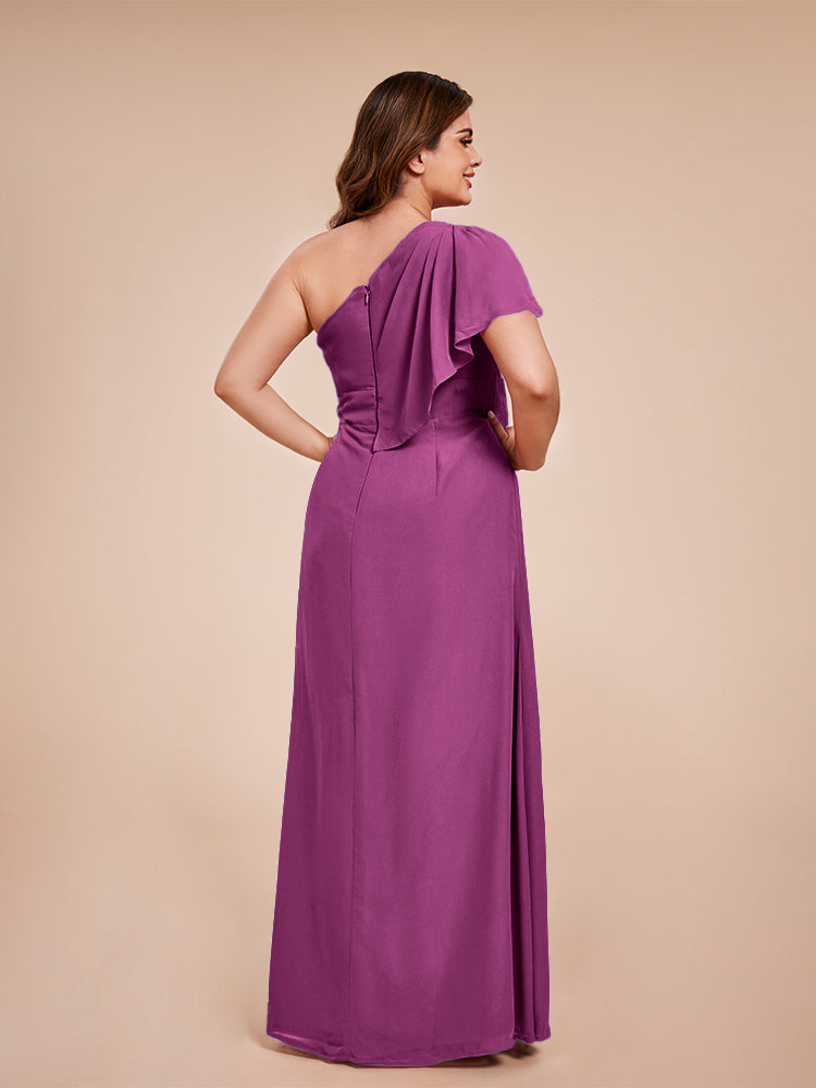 Samara Side Slit One Shoulder Chiffon Plus Size Bridesmaid Dress