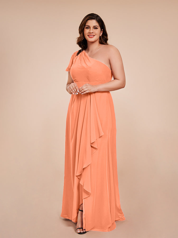 Samara Side Slit One Shoulder Chiffon Plus Size Bridesmaid Dress