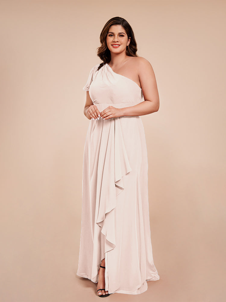 Samara Side Slit One Shoulder Chiffon Plus Size Bridesmaid Dress