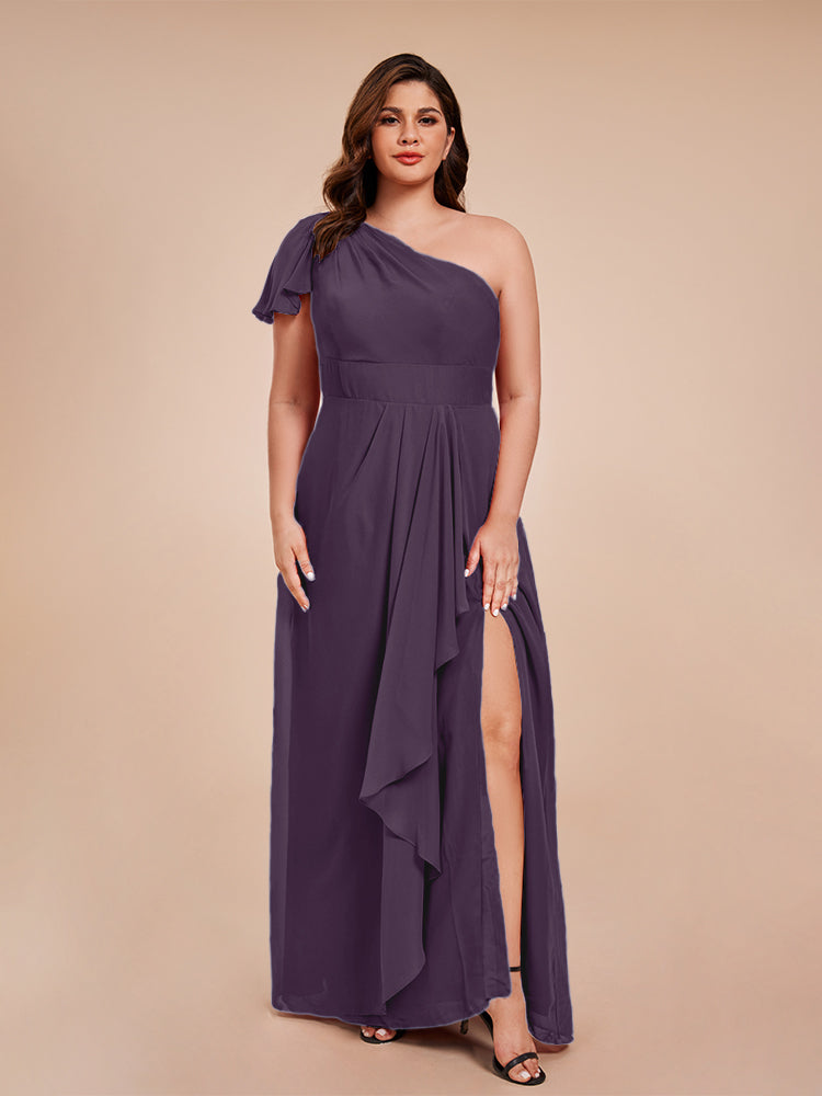 Samara Side Slit One Shoulder Chiffon Plus Size Bridesmaid Dress