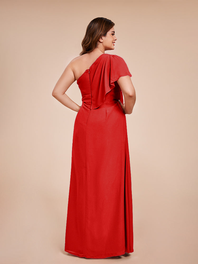 Samara Side Slit One Shoulder Chiffon Plus Size Bridesmaid Dress