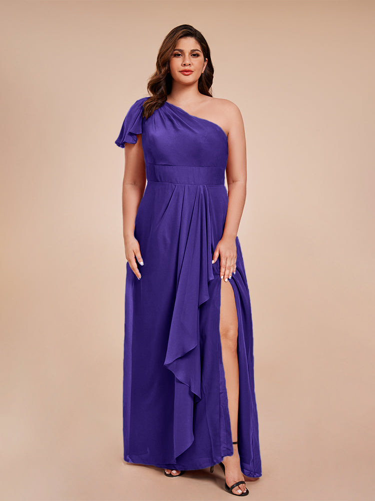 Samara Side Slit One Shoulder Chiffon Plus Size Bridesmaid Dress