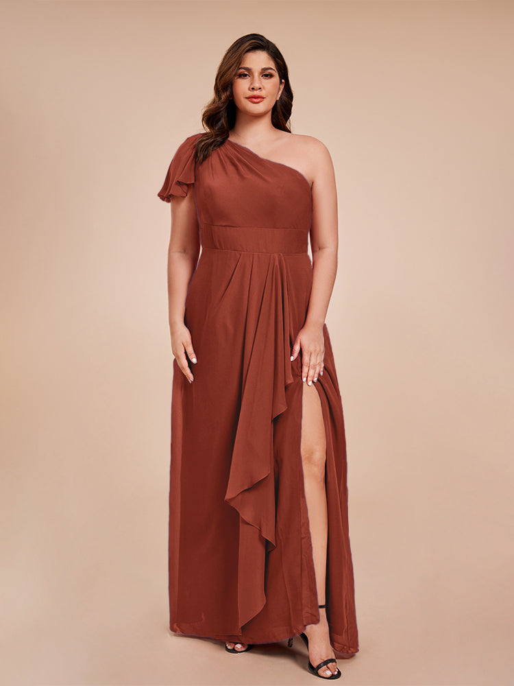 Samara Side Slit One Shoulder Chiffon Plus Size Bridesmaid Dress