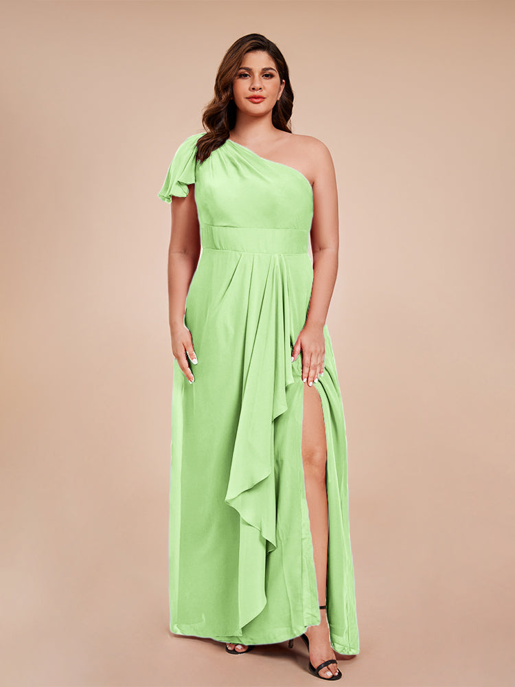 Samara Side Slit One Shoulder Chiffon Plus Size Bridesmaid Dress