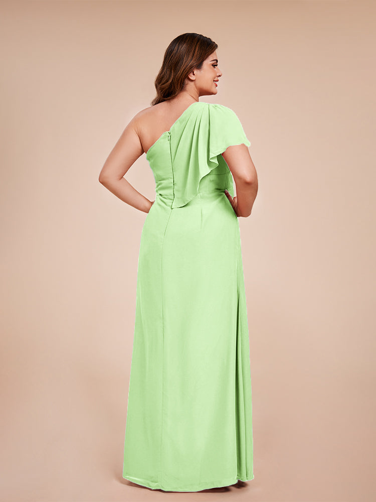 Samara Side Slit One Shoulder Chiffon Plus Size Bridesmaid Dress