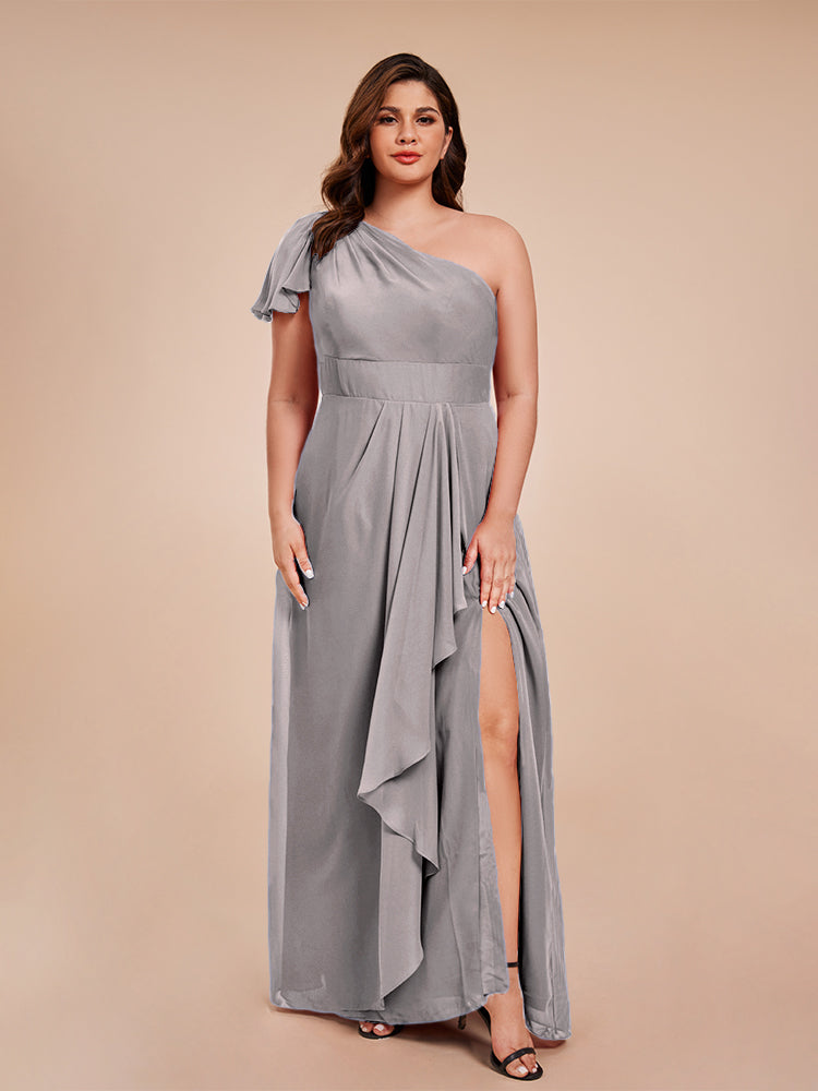 Samara Side Slit One Shoulder Chiffon Plus Size Bridesmaid Dress