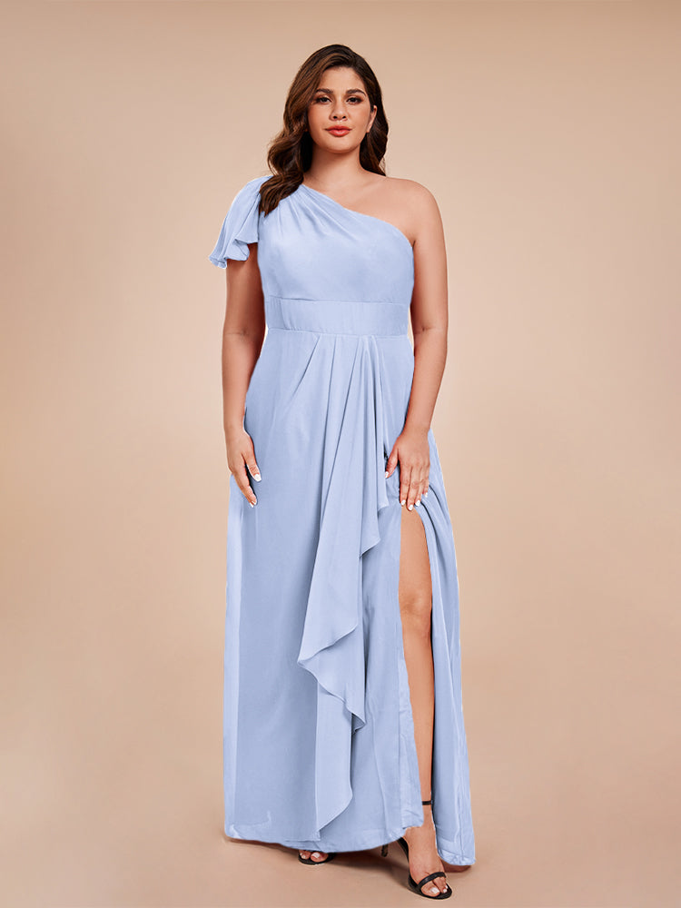 Samara Side Slit One Shoulder Chiffon Plus Size Bridesmaid Dress