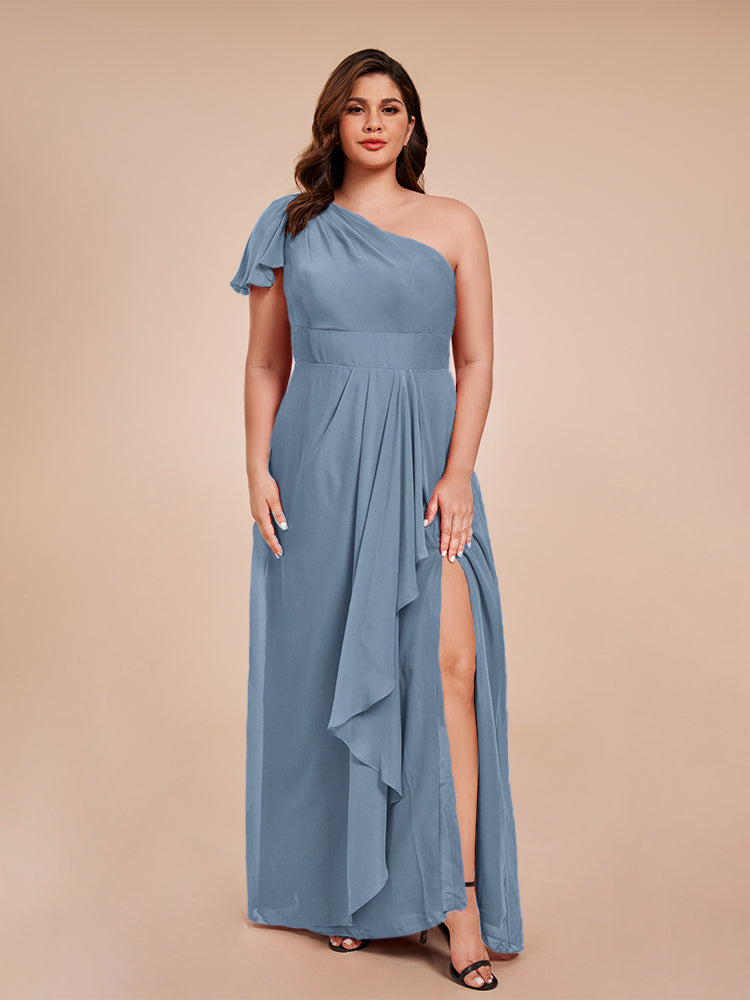 Samara Side Slit One Shoulder Chiffon Plus Size Bridesmaid Dress