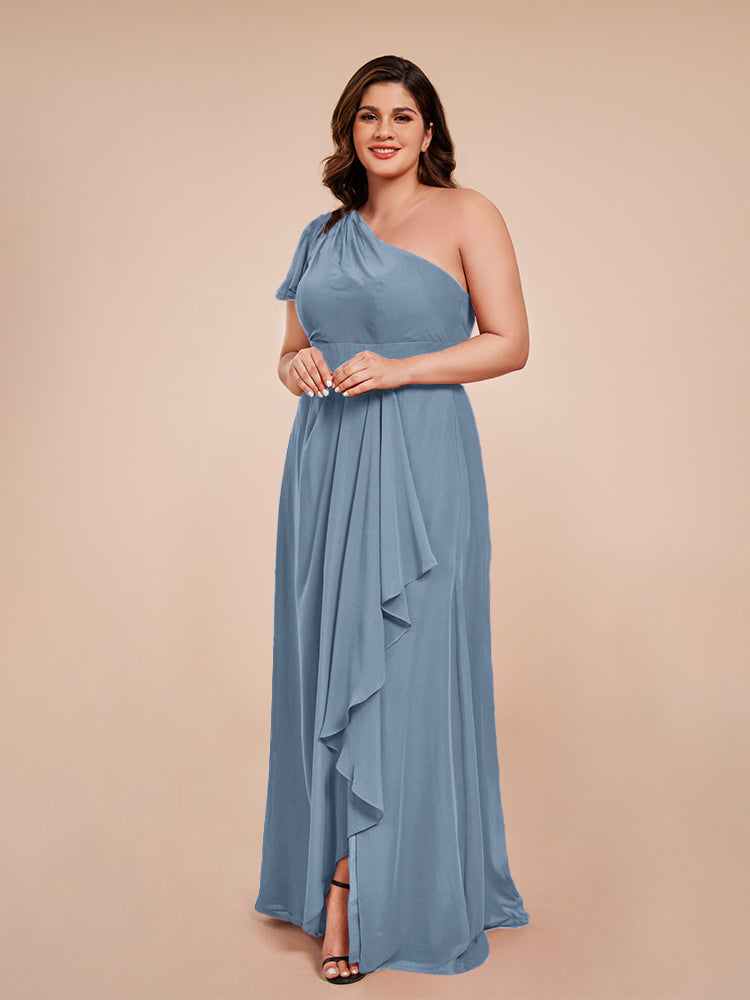 Samara Side Slit One Shoulder Chiffon Plus Size Bridesmaid Dress