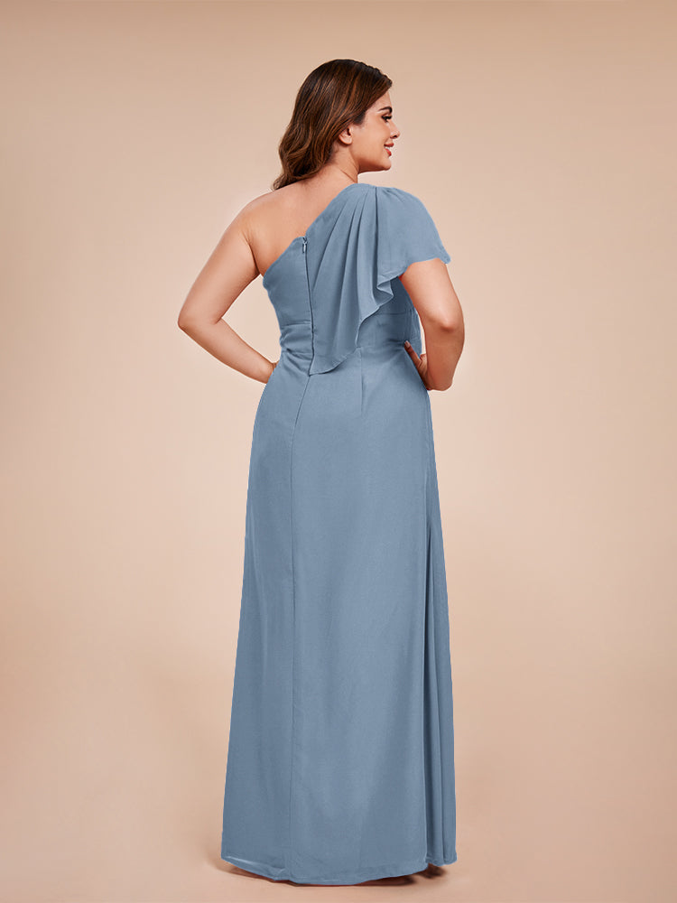 Samara Side Slit One Shoulder Chiffon Plus Size Bridesmaid Dress