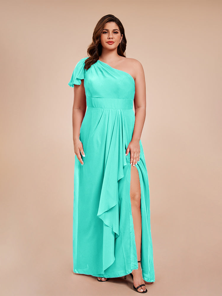 Samara Side Slit One Shoulder Chiffon Plus Size Bridesmaid Dress