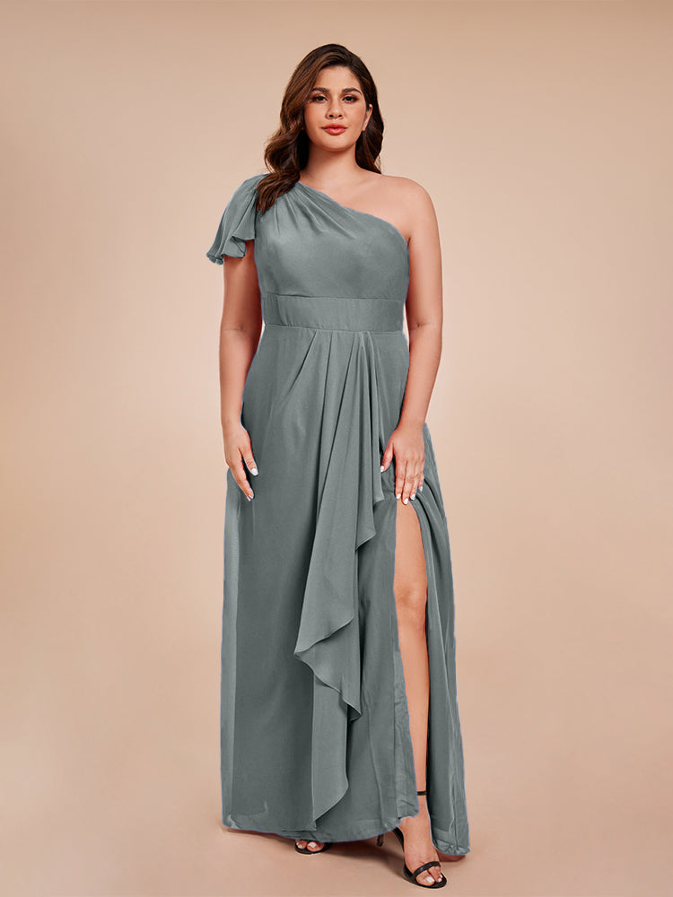 Samara Side Slit One Shoulder Chiffon Plus Size Bridesmaid Dress