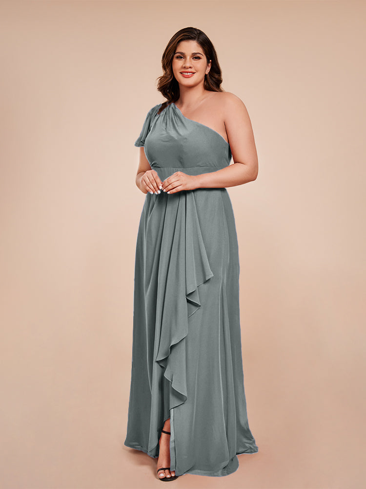 Samara Side Slit One Shoulder Chiffon Plus Size Bridesmaid Dress