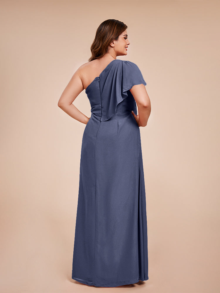 Samara Side Slit One Shoulder Chiffon Plus Size Bridesmaid Dress