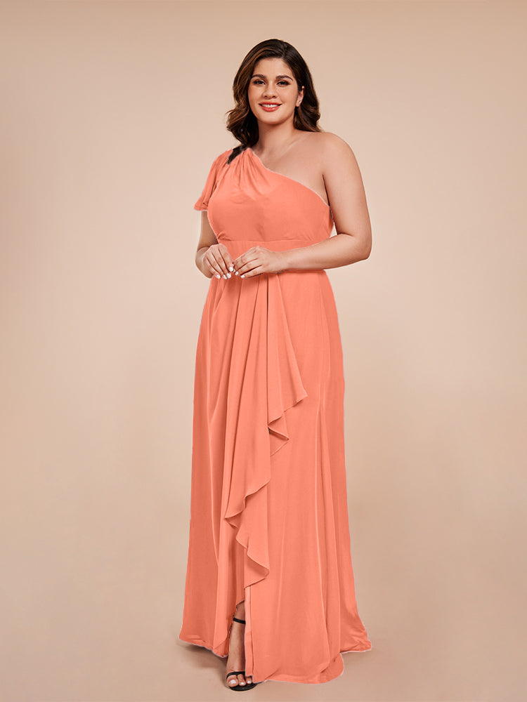 Samara Side Slit One Shoulder Chiffon Plus Size Bridesmaid Dress