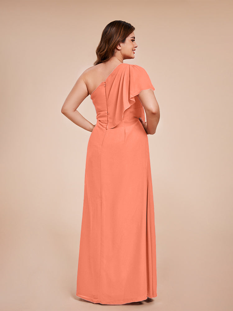 Samara Side Slit One Shoulder Chiffon Plus Size Bridesmaid Dress