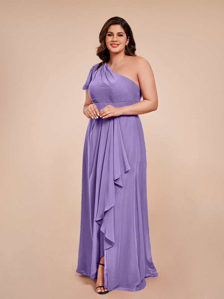 Samara Side Slit One Shoulder Chiffon Plus Size Bridesmaid Dress