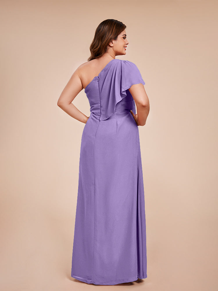 Samara Side Slit One Shoulder Chiffon Plus Size Bridesmaid Dress