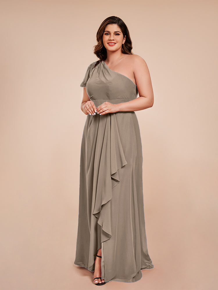 Samara Side Slit One Shoulder Chiffon Plus Size Bridesmaid Dress