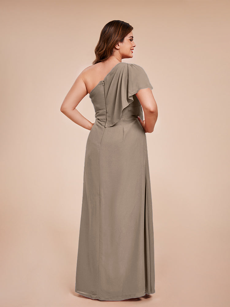 Samara Side Slit One Shoulder Chiffon Plus Size Bridesmaid Dress