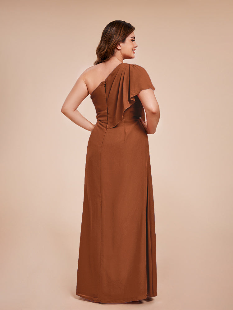 Samara Side Slit One Shoulder Chiffon Plus Size Bridesmaid Dress