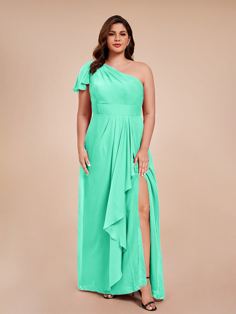 Samara Side Slit One Shoulder Chiffon Plus Size Bridesmaid Dress