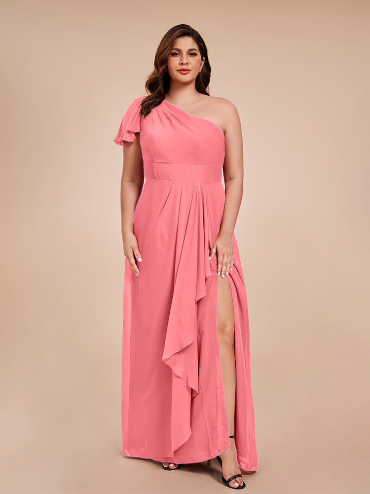 Samara Side Slit One Shoulder Chiffon Plus Size Bridesmaid Dress