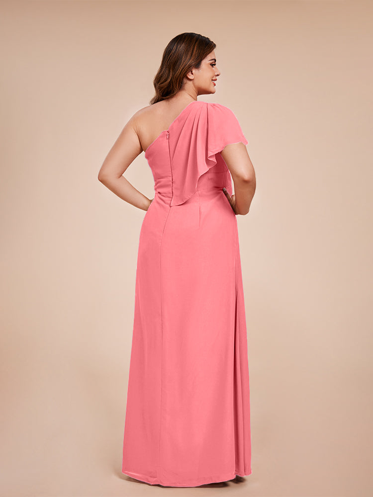 Samara Side Slit One Shoulder Chiffon Plus Size Bridesmaid Dress