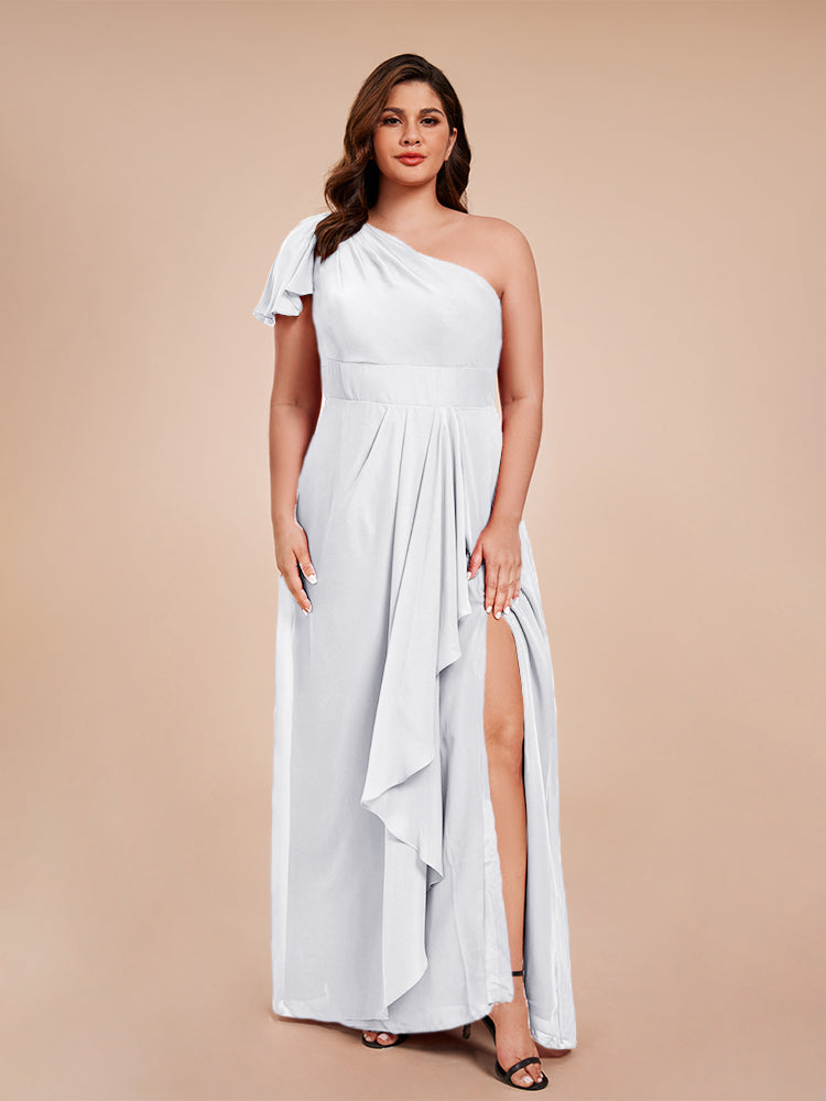 Samara Side Slit One Shoulder Chiffon Plus Size Bridesmaid Dress