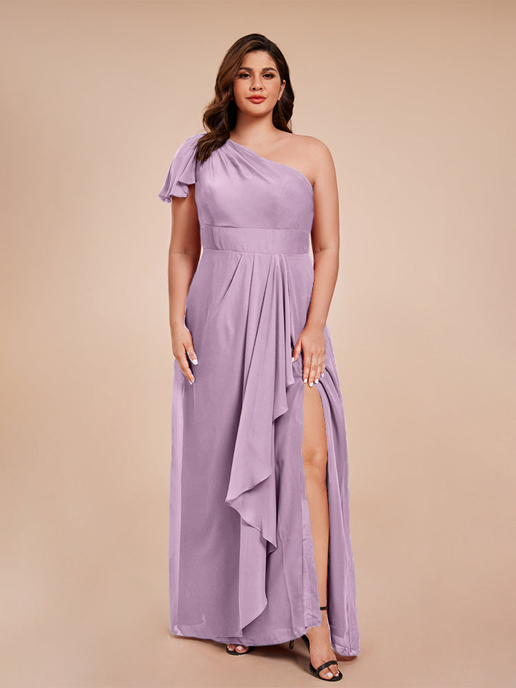 Samara Side Slit One Shoulder Chiffon Plus Size Bridesmaid Dress