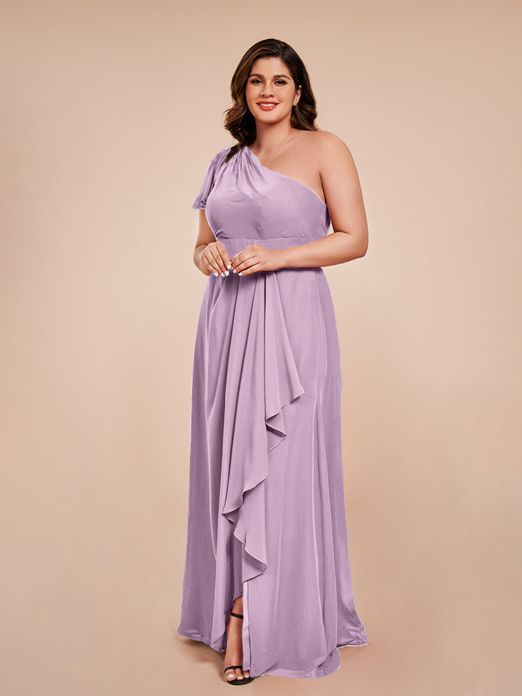 Samara Side Slit One Shoulder Chiffon Plus Size Bridesmaid Dress