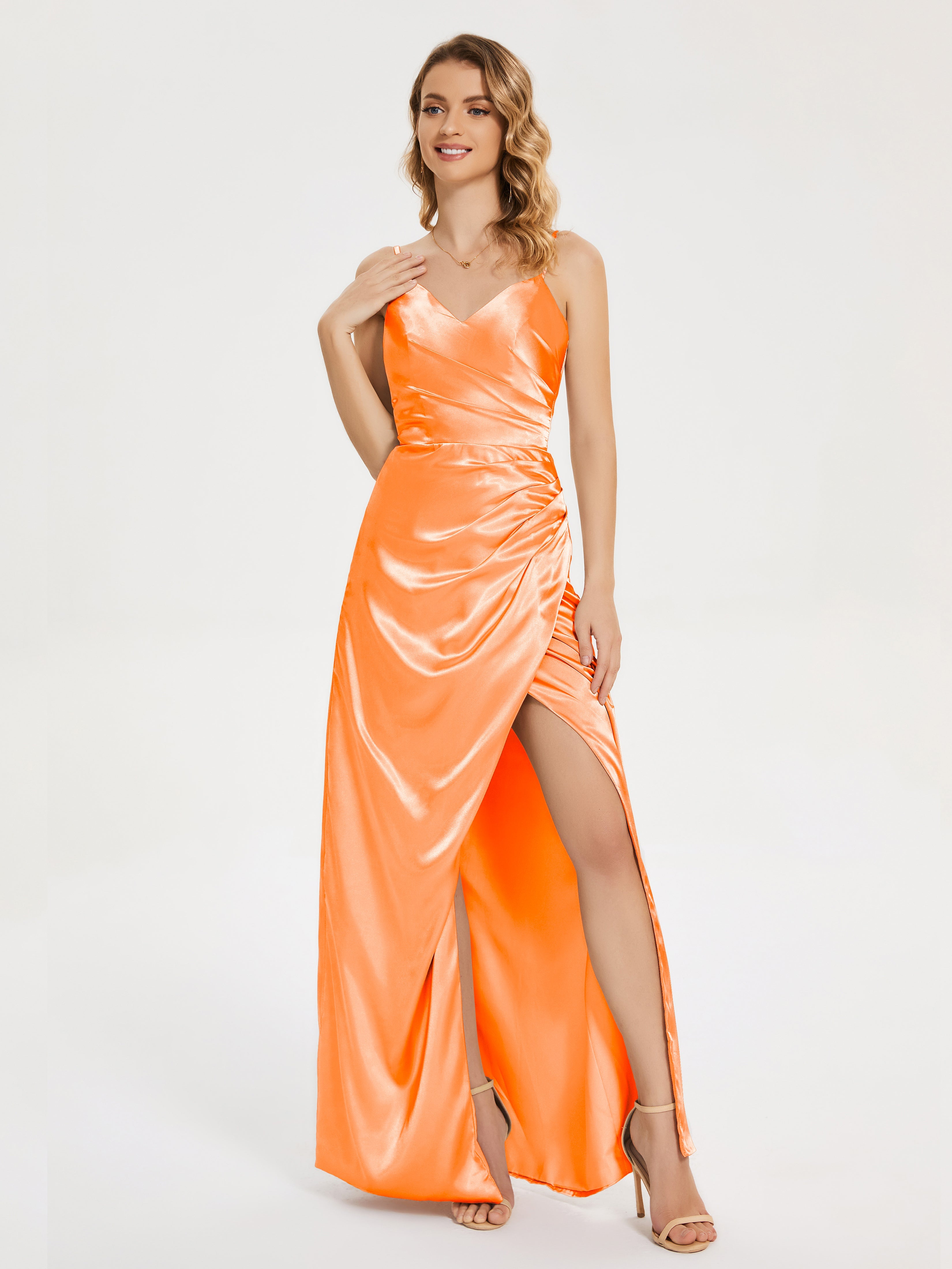 Aniyah Side Slit Sheath Soft Satin Bridesmaid Dress