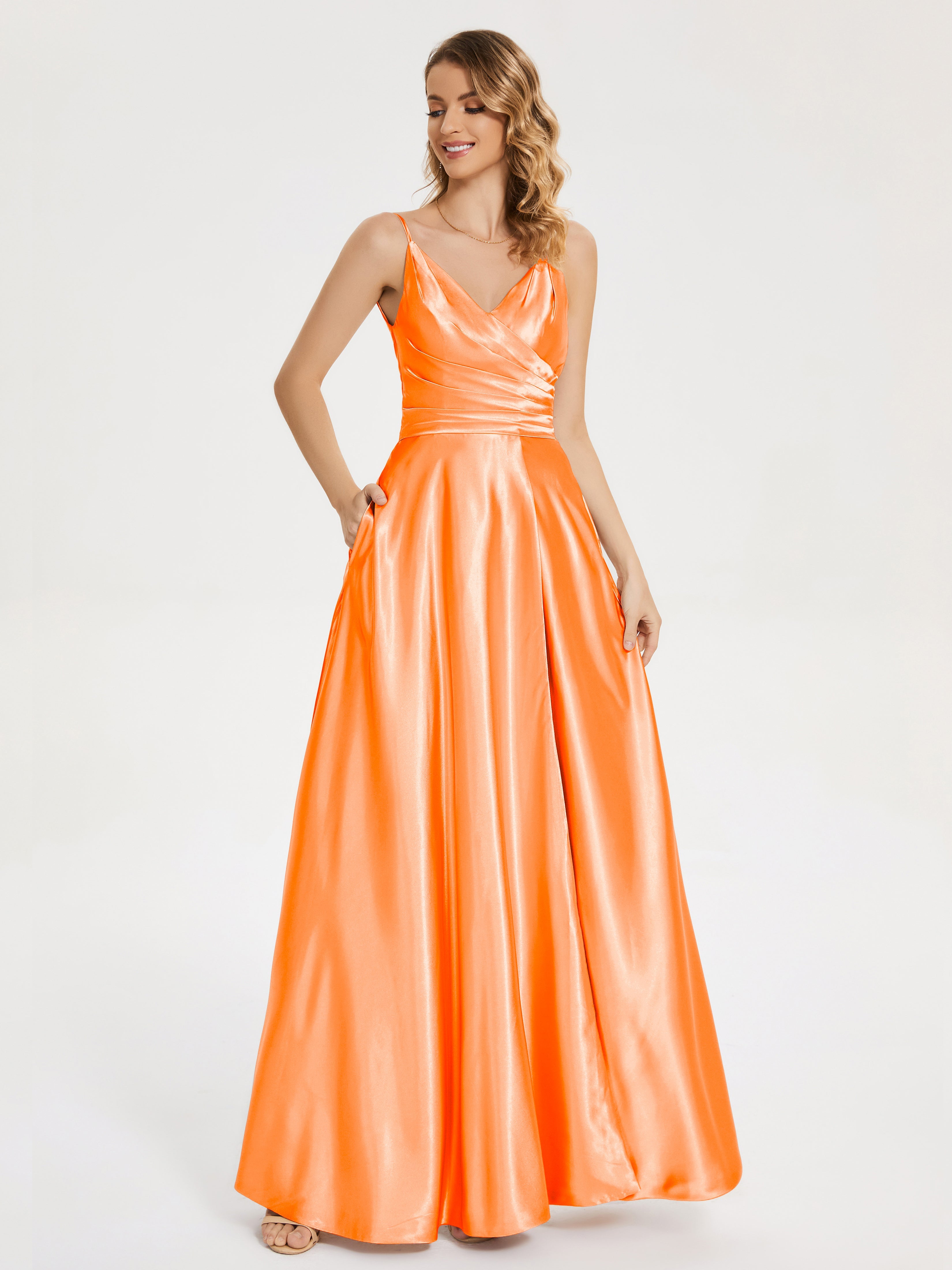 Cali Side Slit V-neck Soft Satin Bridesmaid Dress