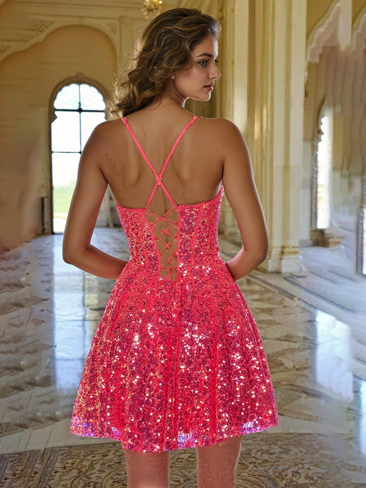 Sparkly Sequin Spaghetti Straps Homecoming Dresses