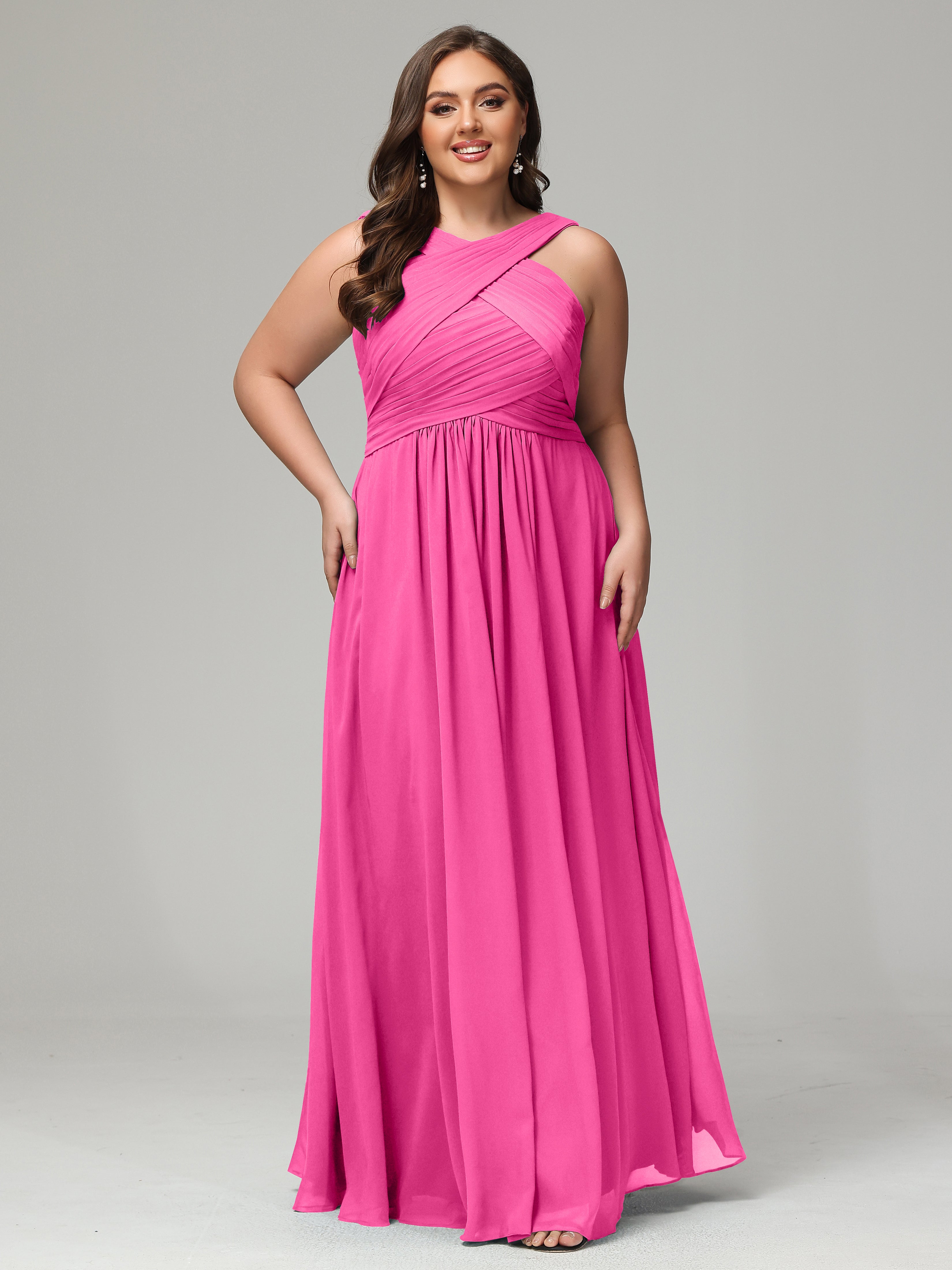 A-line Straps Chiffon Plus Size Bridesmaid Dresses