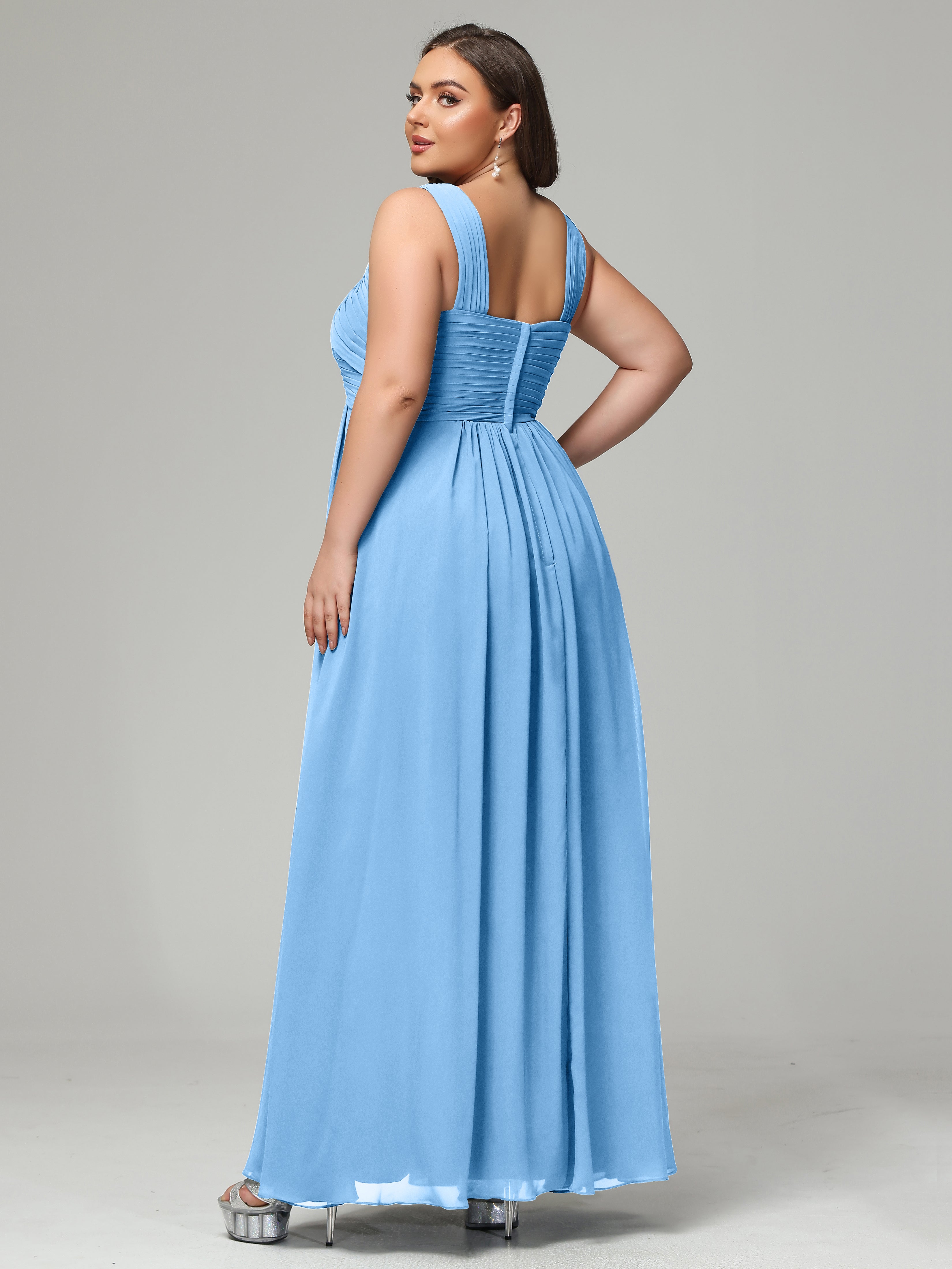 A-line Straps Chiffon Plus Size Bridesmaid Dresses