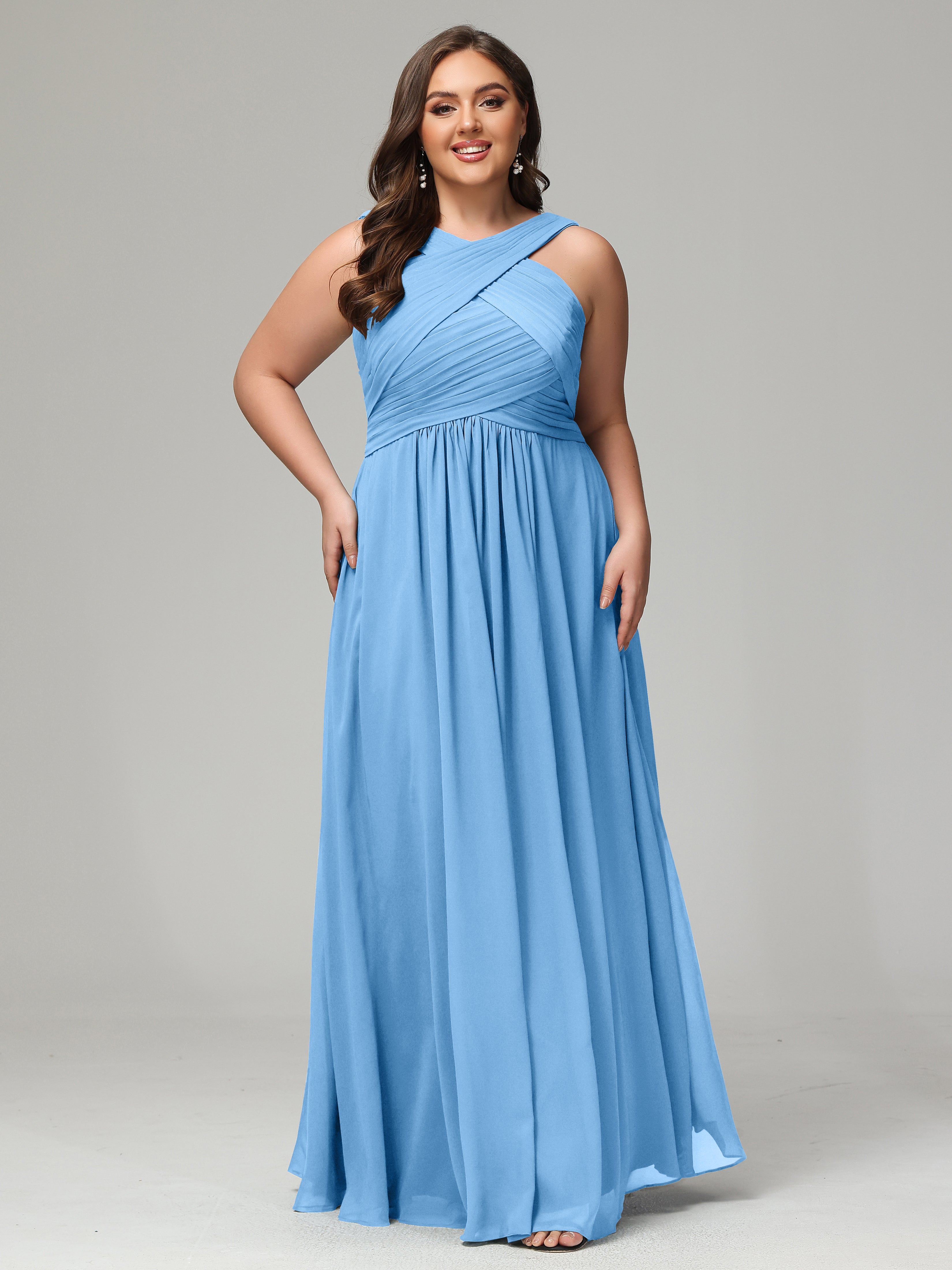 A-line Straps Chiffon Plus Size Bridesmaid Dresses