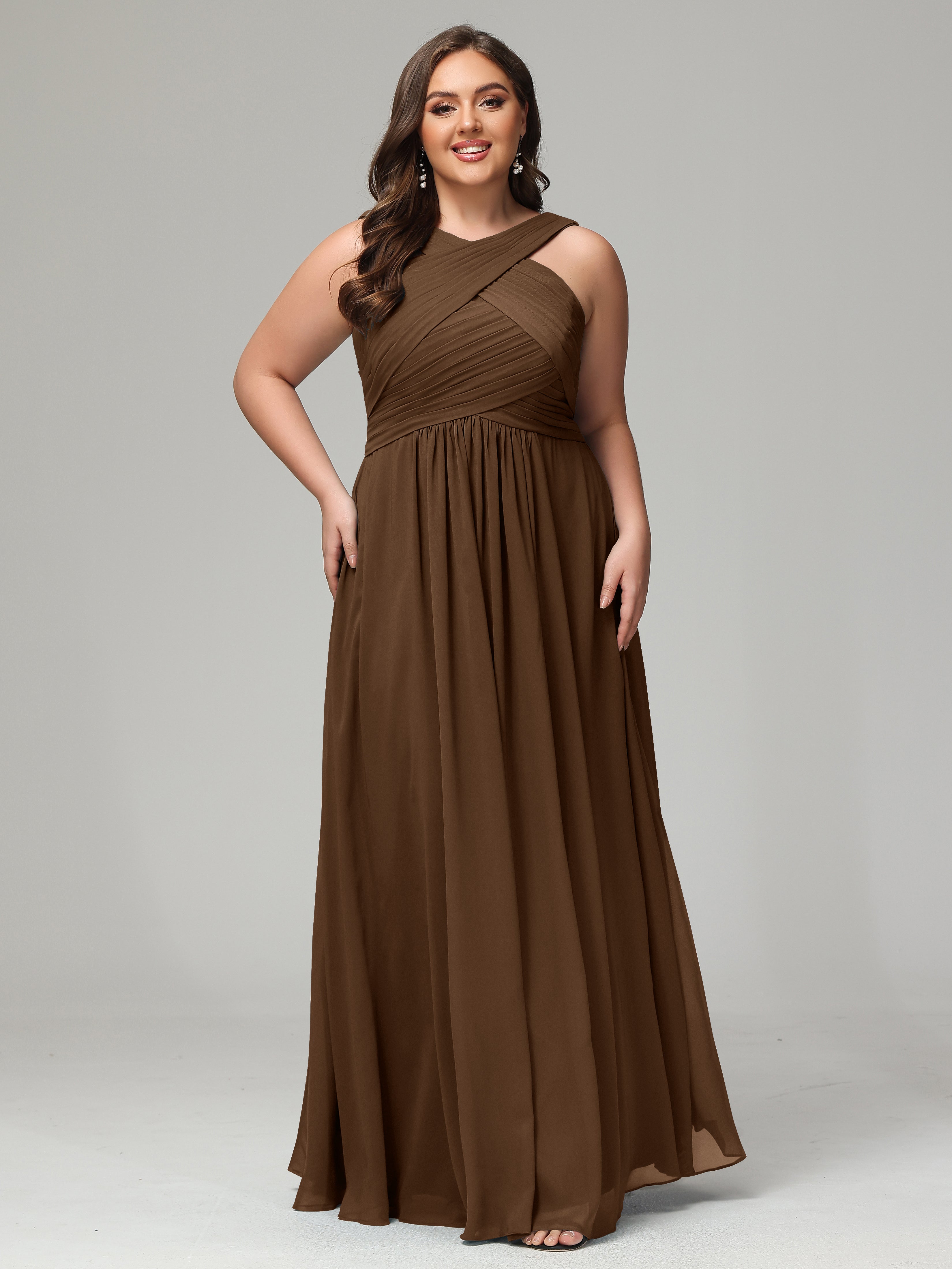 A-line Straps Chiffon Plus Size Bridesmaid Dresses