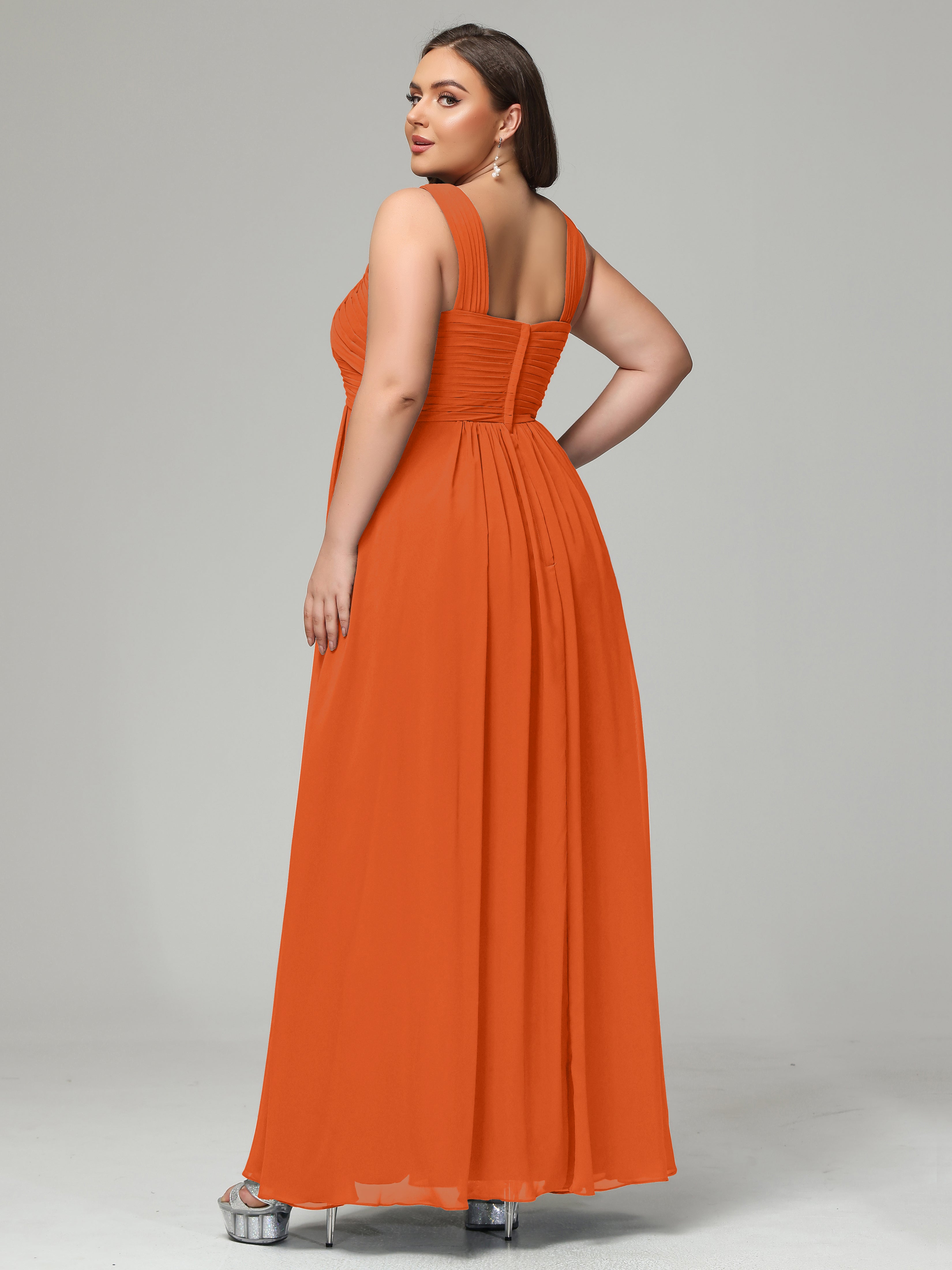 A-line Straps Chiffon Plus Size Bridesmaid Dresses