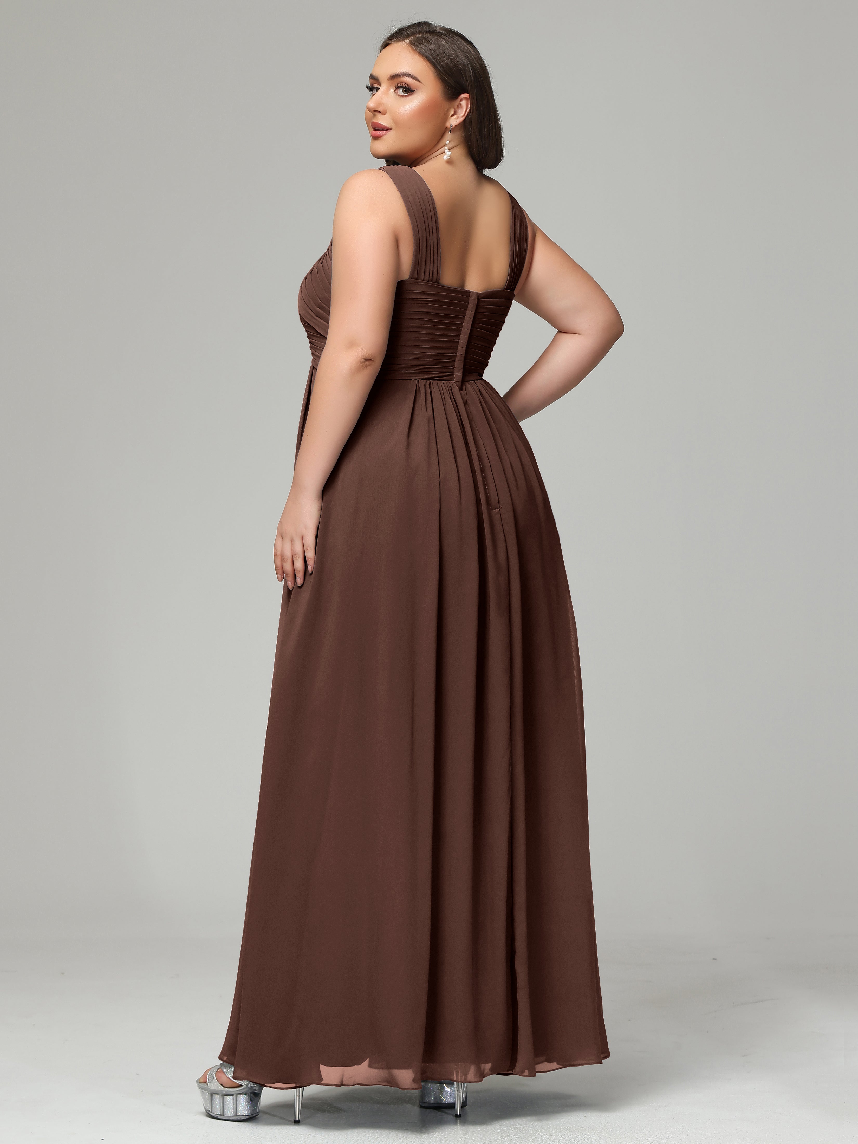 A-line Straps Chiffon Plus Size Bridesmaid Dresses