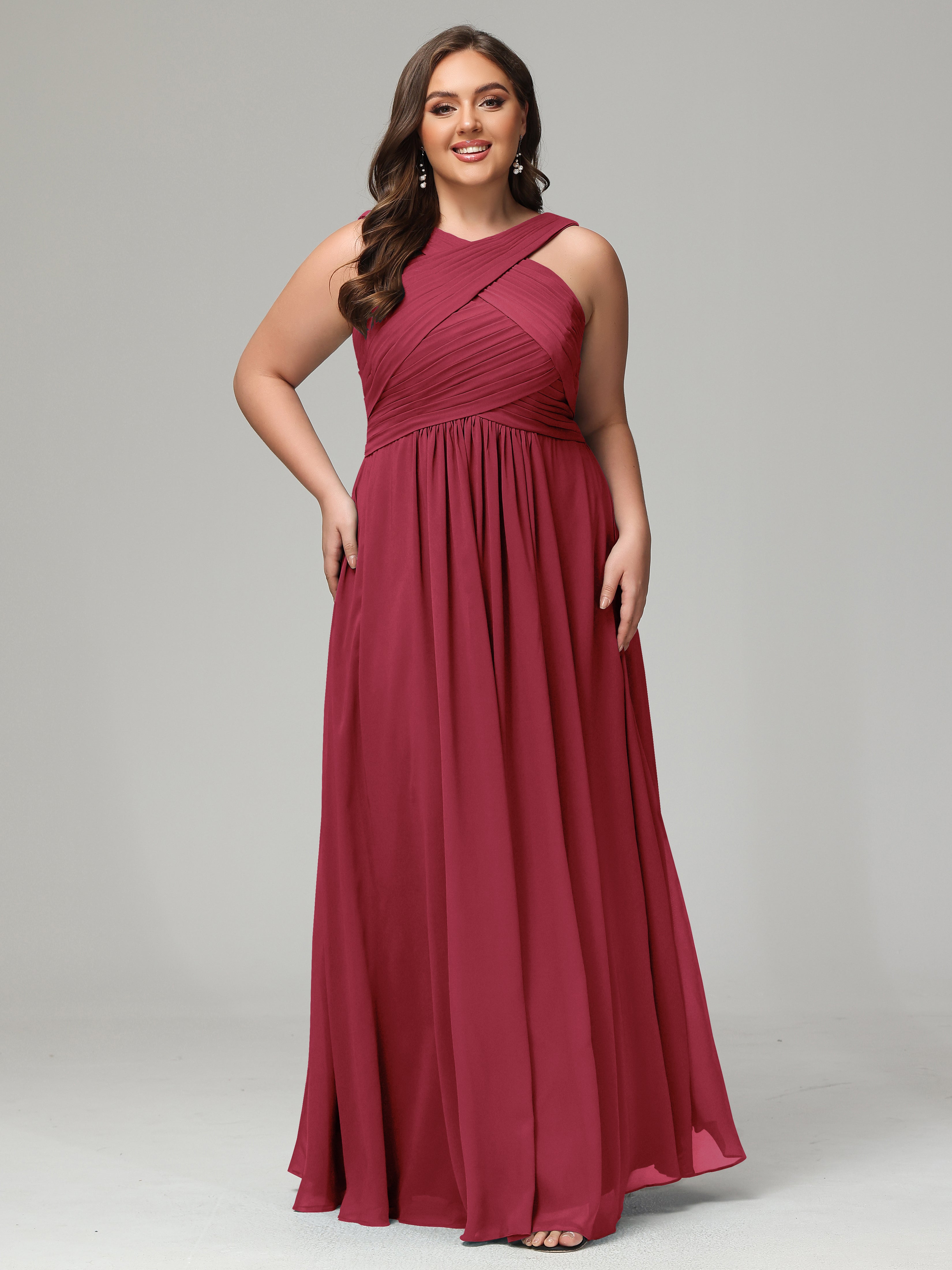 A-line Straps Chiffon Plus Size Bridesmaid Dresses