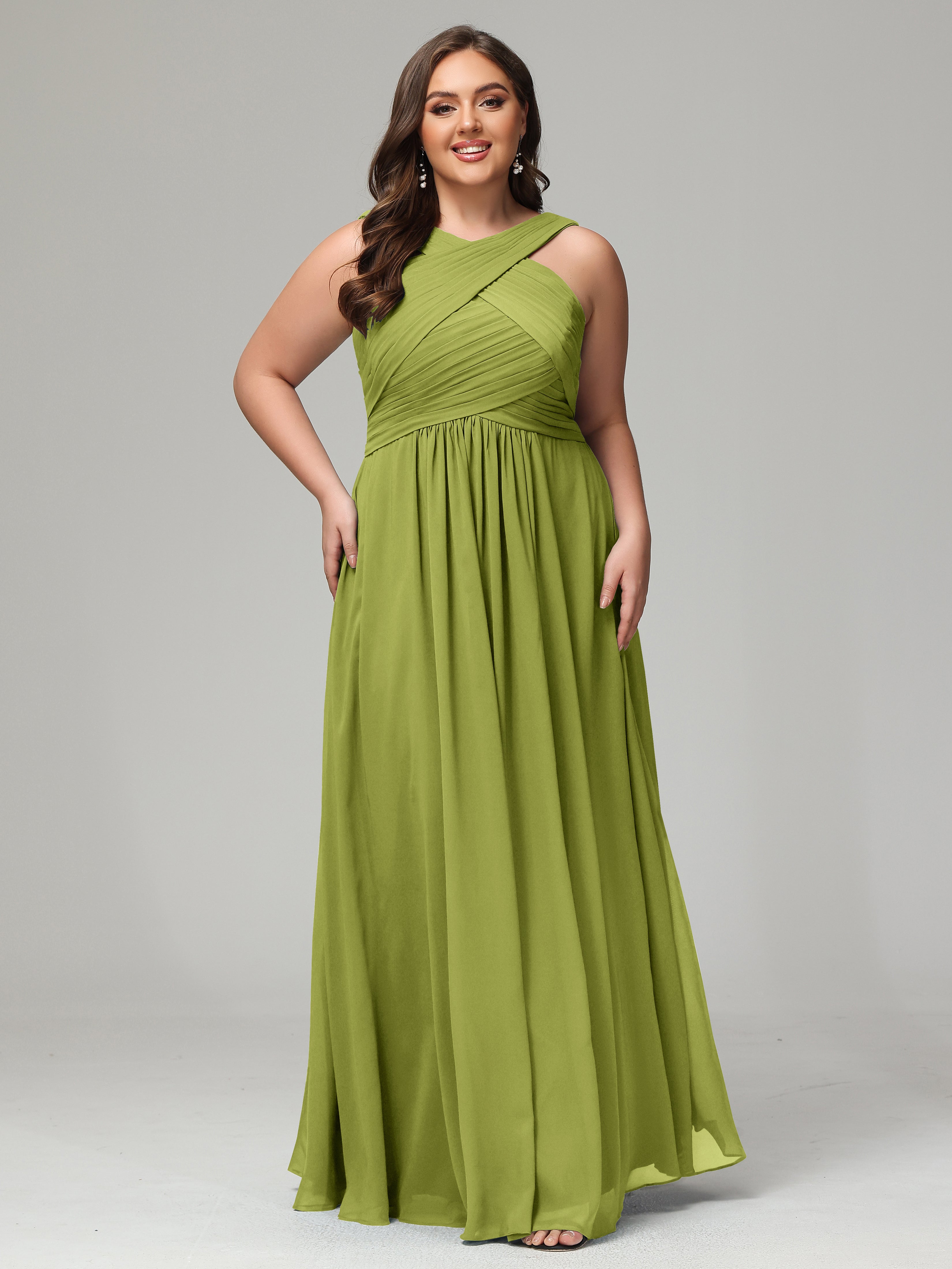 A-line Straps Chiffon Plus Size Bridesmaid Dresses