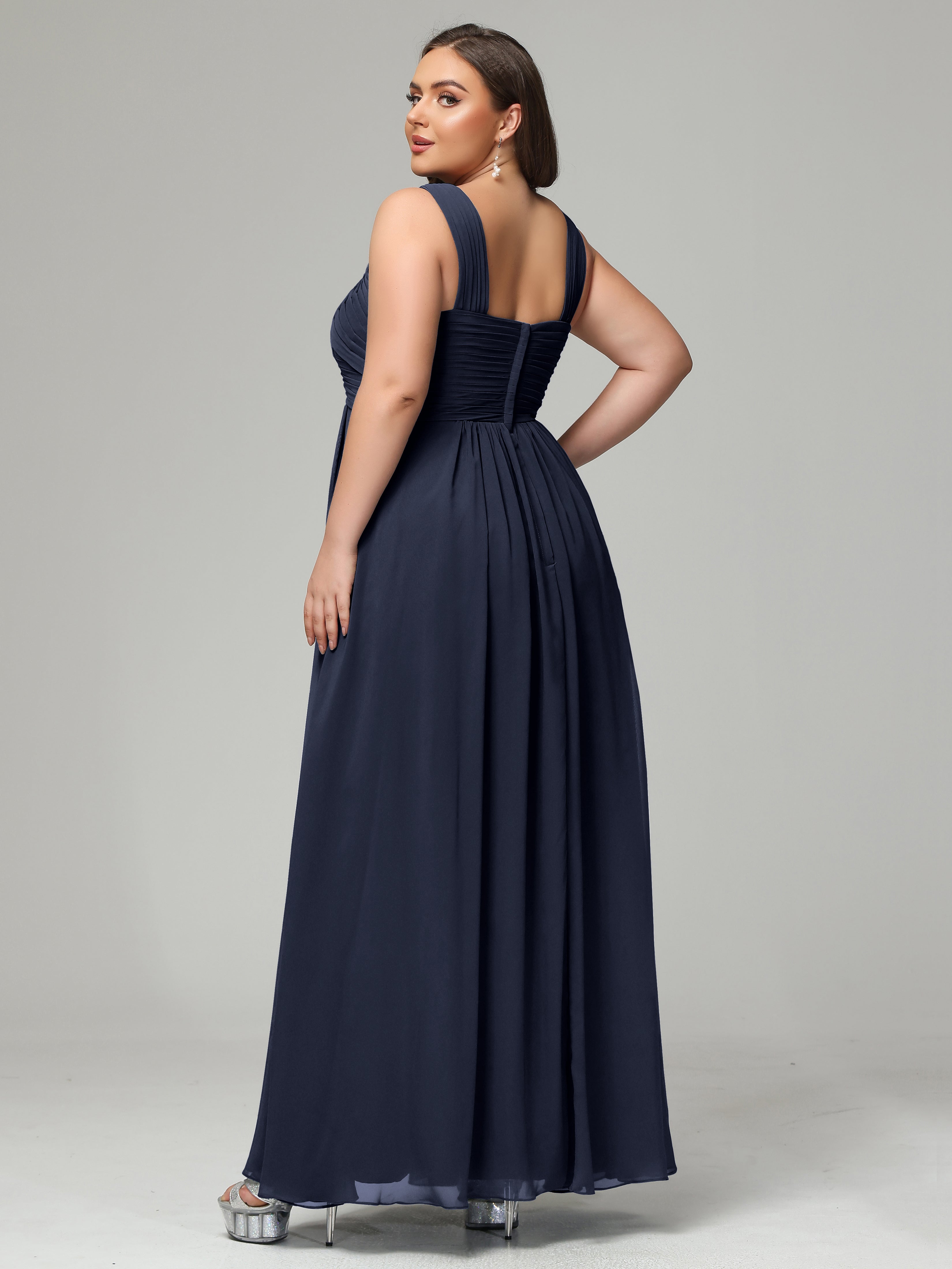 A-line Straps Chiffon Plus Size Bridesmaid Dresses