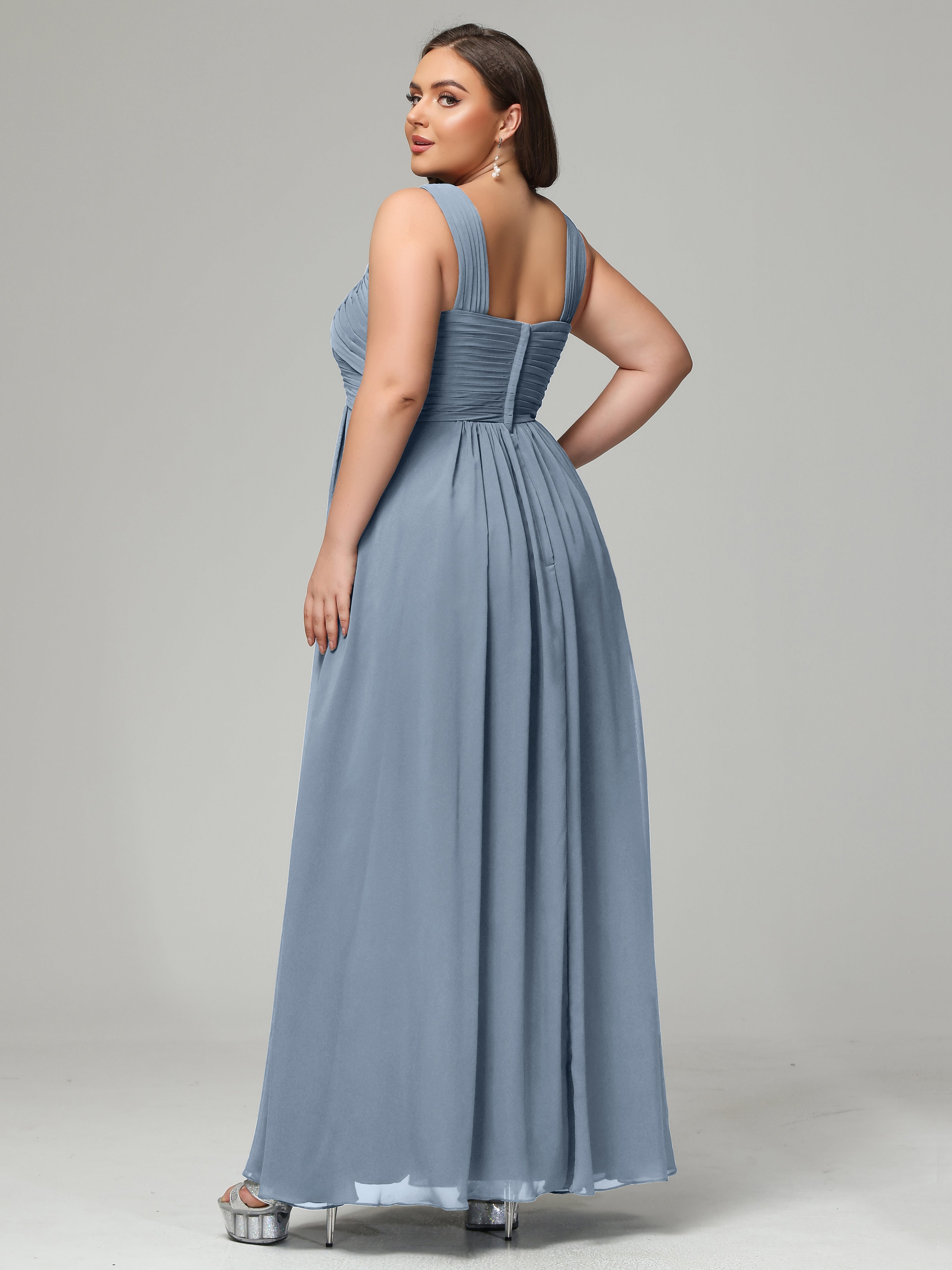 A-line Straps Chiffon Plus Size Bridesmaid Dresses